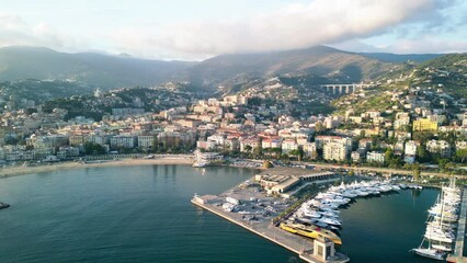 Sticker - Sanremo, Italy. Aerial view of city port and skyline