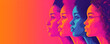 Womens History Month. Women's day. Poster with different women. 8 march, Women's day celebration banner, 8 march, multiple women faces graphic illustration, pink background. Generative AI