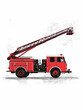 minimalist red fire engine on white background simple hand drawn from the right side