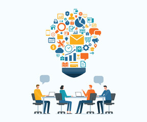 Poster - flat vector business team meeting for brainstorming concept	
