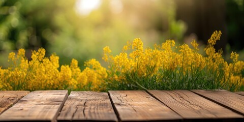 Wall Mural - Spring or summer hardwood flooring background with Empty wooden table