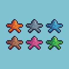 Poster - Pixel art sets icon of star variation color. Star icon on pixelated style. 8bits perfect for game asset or design asset element for your game design. Simple pixel art icon asset.