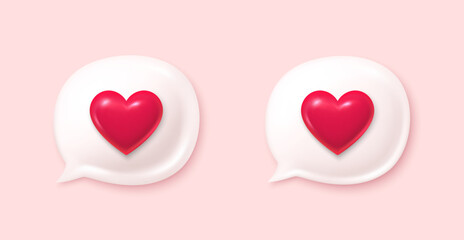 Poster - love speech bubbles with hearts icons. 3d chat comment love icons. like message box. modern realisti