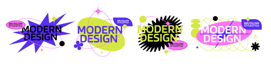 Poster - Trendy brutalism style banner frames heading. Modern minimalist y2k neon graphic. simple figures and abstract graphic aesthetic retrofuturism 90s vector illustration sale or social media post design 
