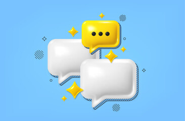 Poster - Chat speech bubble 3d icon. Dialog comment with ellipsis icon. Talk message boxes. Modern realistic 3d design. Support speech bubble, chat message box. Social media dialog group banner. Vector