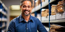 Portrait Of File Clerk. File Correspondence, Cards, Invoices, Receipts And Other Records In Alphabetical Or Numerical Order Or According To The Filing System Used. Locate, Remove Material From File