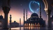Silhouette of a Big Mosque Under Starry Night. Suitable for Ramadan concept, Islamic concept, Greeting card, Wallpaper, Background, Illustration, etc 