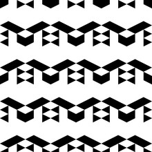 Seamless Pattern. Triangles, Parallelograms, Chevrons Ornament. Triangular, Quadrangular Shapes Wallpaper. Ethnic Motif. Simple Background. Geometric Backdrop. Textile Print, Web Design. Vector Art.
