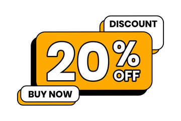 Wall Mural - Discounts 20 percent off. Yellow template with outline on white background. Vector illustration