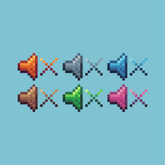 Fototapete - Pixel art sets icon of mute variation color.mute sound icon on pixelated style. 8bits perfect for game asset or design asset element for your game design. Simple pixel art icon asset.