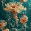 Hyper-realistic photo generated with AI of a living nature of jellyfish plants in a surreal