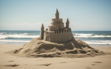 Wall Mural - sand castle with ocean background 