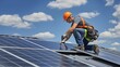 © Cabon Creations - Un ouvrier pose des panneaux solaire sur le toit d'une maison d'un particulier