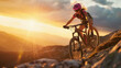 Woman on mountain bike, downhill cycling, sport in nature