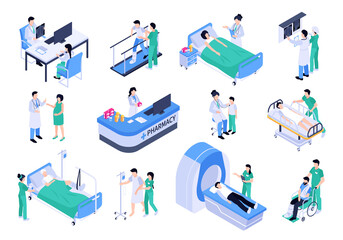 Wall Mural - Health workers icons in isometric view