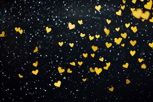 Animation Of White Confetti And Yellow Hearts On A Black Backdrop