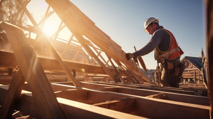 craftsman and carpenter working at construction site of new house