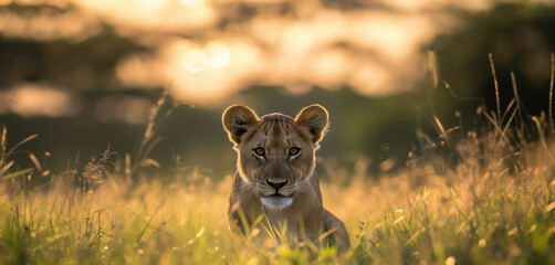 Wall Mural - lioness in the grass