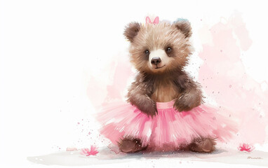 Canvas Print - adorável urso usando vestido tutu rosa, doce, fofo, bailarina, fundo branco