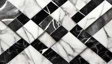Black And White Marble In The Form Of Diamonds With Silver Edging Geometrical Abstraction Marble Tile Fashion Poster For Textiles Fabric Wallpaper Poster