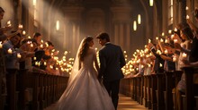 Elegant Catholic Church Wedding Ceremony With Groom And Bride Exchanging Vows In Beautiful Ambiance