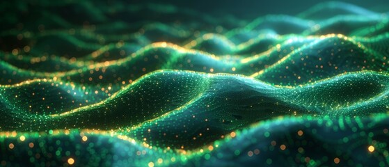 modern, energetic background with digital information smooth waves. abstract green dot wave. dark ba