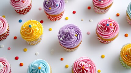 Tasty cupcakes on a white wooden table