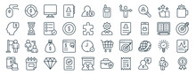 Set Of 40 Outline Web Business And Finance Icons Such As Pie Chart, Think, Goal, Online Money, Notebook, Tea Cup, Walkie Talkie Icons For Report, Presentation, Diagram, Web Design, Mobile App