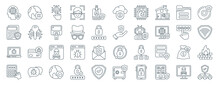 set of 40 outline web ai security and security icons such as globe, secure folder, laptop, calculator, password, cd, cloud icons for report, presentation, diagram, web design, mobile app