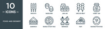 Food And Dessert Outline Icon Set Includes Thin Line Biscuits, Madeleine, Jam Jar, Grilled Meat, Honey Jar, Sandwich, Mango Sticky Rice Icons For Report, Presentation, Diagram, Web Design