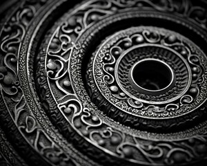 Wall Mural - A captivating black and white photo of a circular pattern. Generative AI.