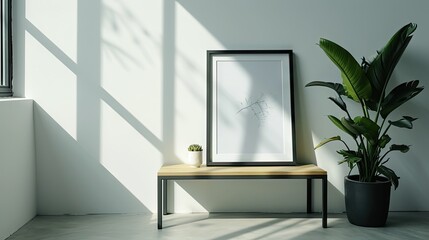 Poster - Minimalistic living room interior with empty frames on the wall