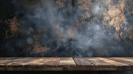 Wall Mural - An empty table against a dark background wall, ideal for showcasing products