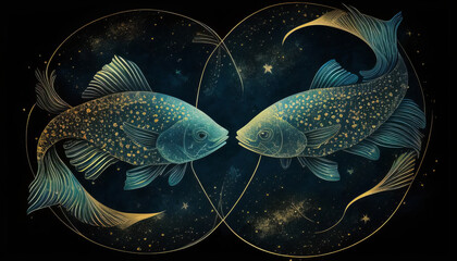 Constellation Pisces, zodiac. Fishes. AI generative