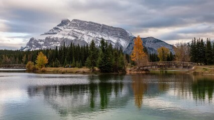 Wall Mural - Scenery of Cascade Ponds with mount Rundle in autumn park at Banff national park