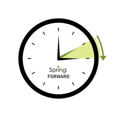 spring forward, daylight saving time, summer time, alarm clock with green arrow vector element