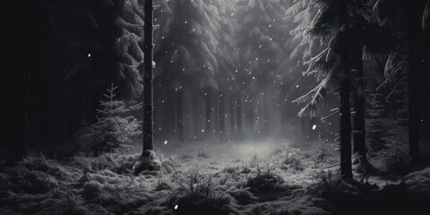 Poster - A captivating black and white photo of a snowy forest. Perfect for adding a touch of elegance and tranquility to any project