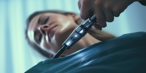 Poster - A close-up image of someone cutting another person's hair. This versatile picture can be used to showcase the art of hairstyling or in articles and blogs about haircuts and personal grooming