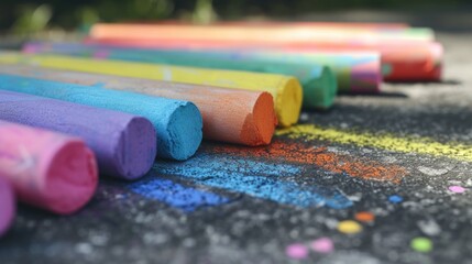Poster - Sidewalk with vibrant colored crayons. Perfect for educational and artistic projects