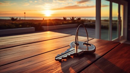 Poster - A bunch of keys sitting on top of a wooden table. Can be used for home security or real estate concepts