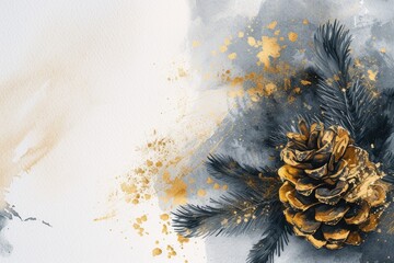 Poster - A watercolor painting of a pine cone on a branch. Perfect for nature-inspired artwork or botanical illustrations