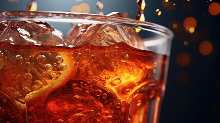 Wall Mural - A close-up view of a glass filled with soda and ice cubes. Perfect for beverage advertisements and food and drink-related projects