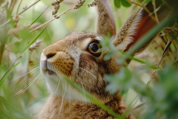 Poster - A close-up view of a rabbit in the grass. Suitable for various uses