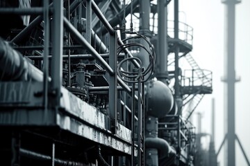 Poster - A black and white photo of a factory. Suitable for industrial themes and vintage aesthetics
