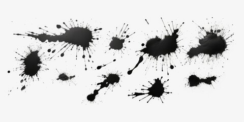 Poster - Black ink splatters on a white background. Suitable for graphic design projects or as a background for text or images