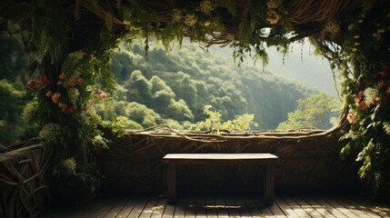 Poster - A wooden table sitting on top of a wooden floor. This versatile image can be used to depict various concepts related to interior design, furniture, home decor, and rustic aesthetics
