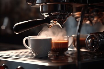Poster - A cup of coffee sitting on top of a coffee machine. Perfect for coffee lovers or coffee shop promotions