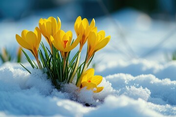 Aufkleber - Yellow flowers contrast beautifully against the snowy backdrop. Perfect for winter-themed designs