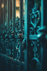 Poster - A detailed view of a metal fence with a bright light in the background. This image can be used to depict security, boundaries, or urban landscapes.