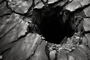 Aufkleber - A hole in the ground with a tree in the background. Suitable for nature-themed designs and illustrations